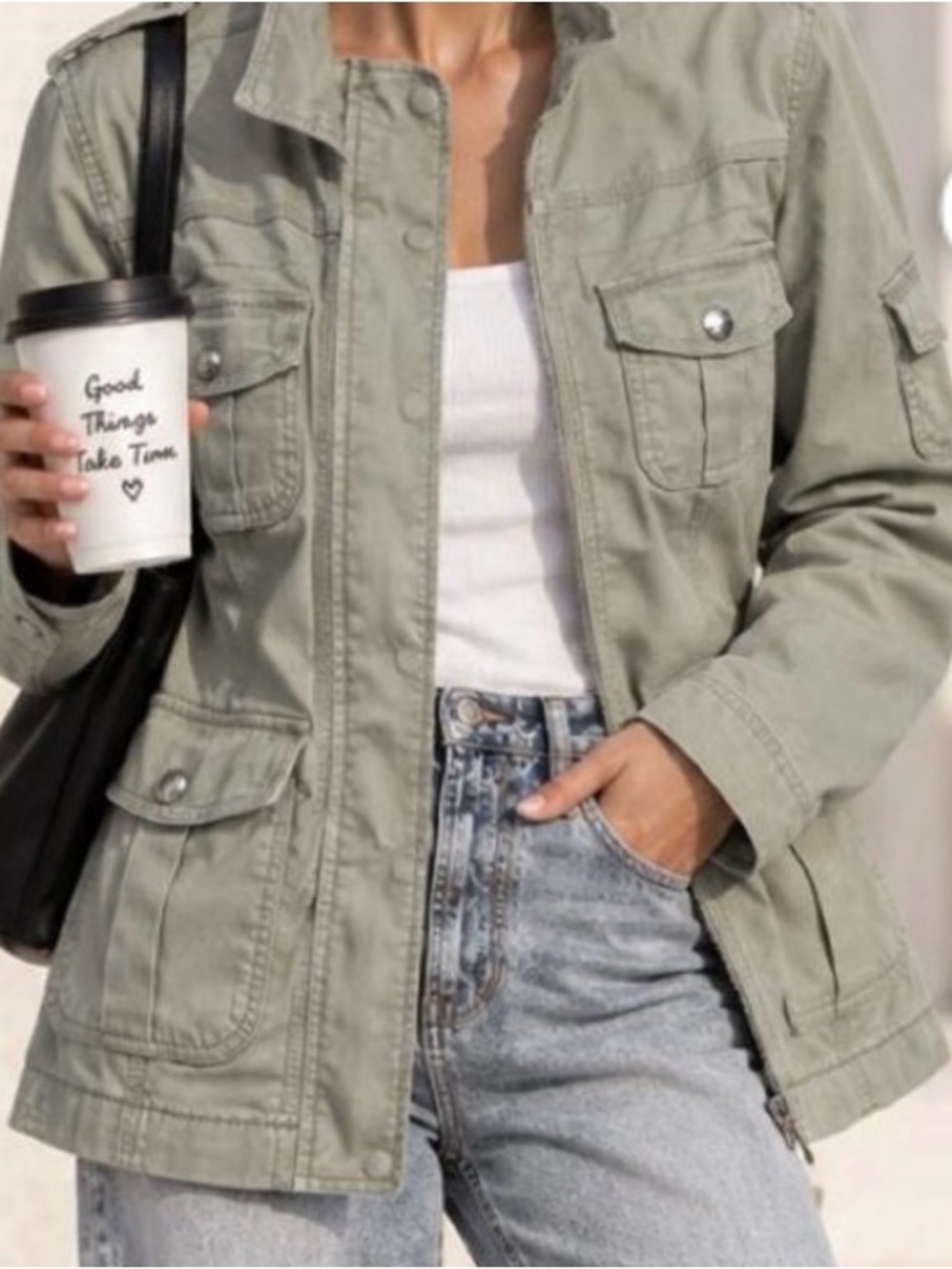 Kensie Light Sage Utility Jacket with Front Pockets